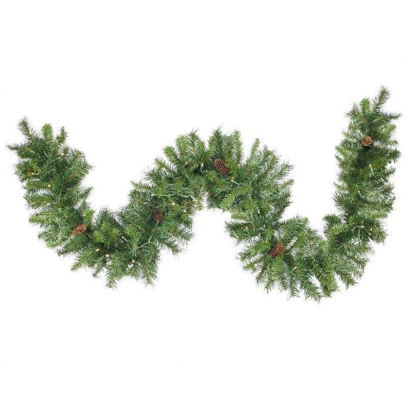 50' Green Pine Artificial Christmas Garland with Warm White LED Lights