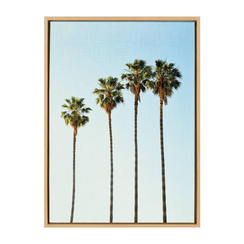 Sylvie Four Palm Trees Natural Wood Framed Canvas Art