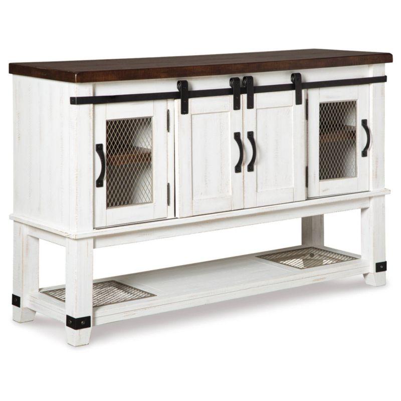 Signature Design by Ashley Valebeck Dining Server White/Brown/Beige: Rustic Farmhouse Sideboard with Adjustable Shelves