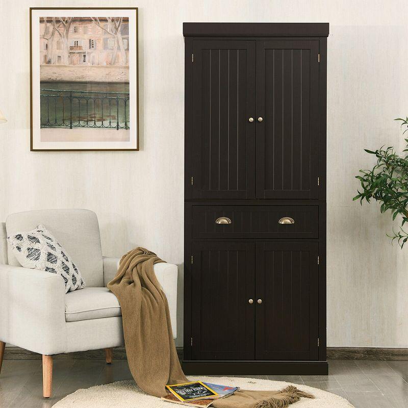 Costway Kitchen Cabinet Pantry Cupboard Freestanding with Shelves Espresso