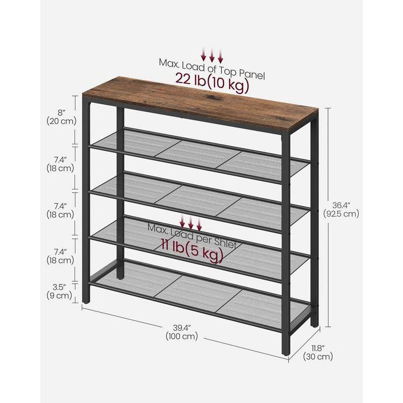 VASAGLE INDESTIC Shoe Rack - 5-Tier Storage Organizer with 4 Mesh Shelves