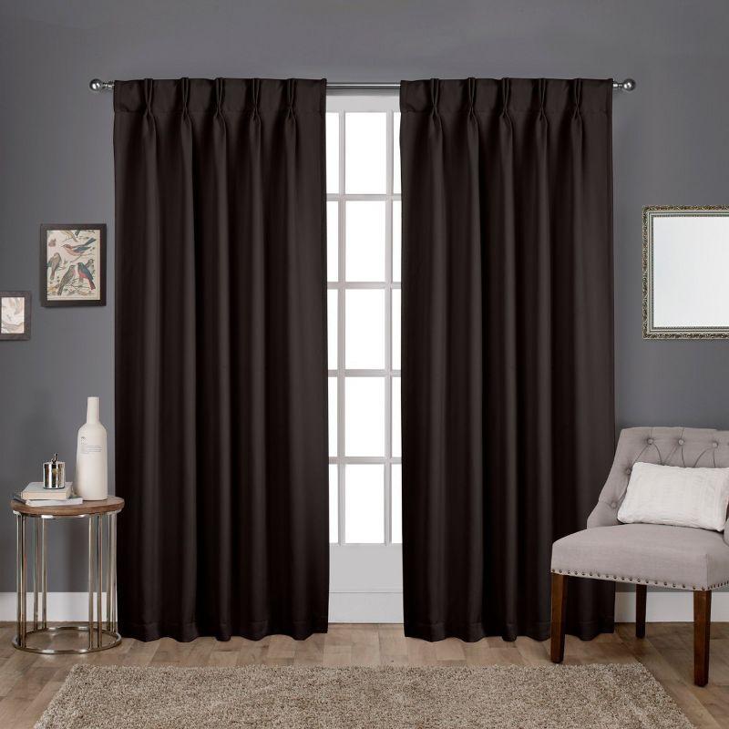 Set of 2 84"x52" Sateen Pinch Pleat Woven Blackout Back Tab Window Curtain Panel Brown: Thermal Insulated, Room Darkening
