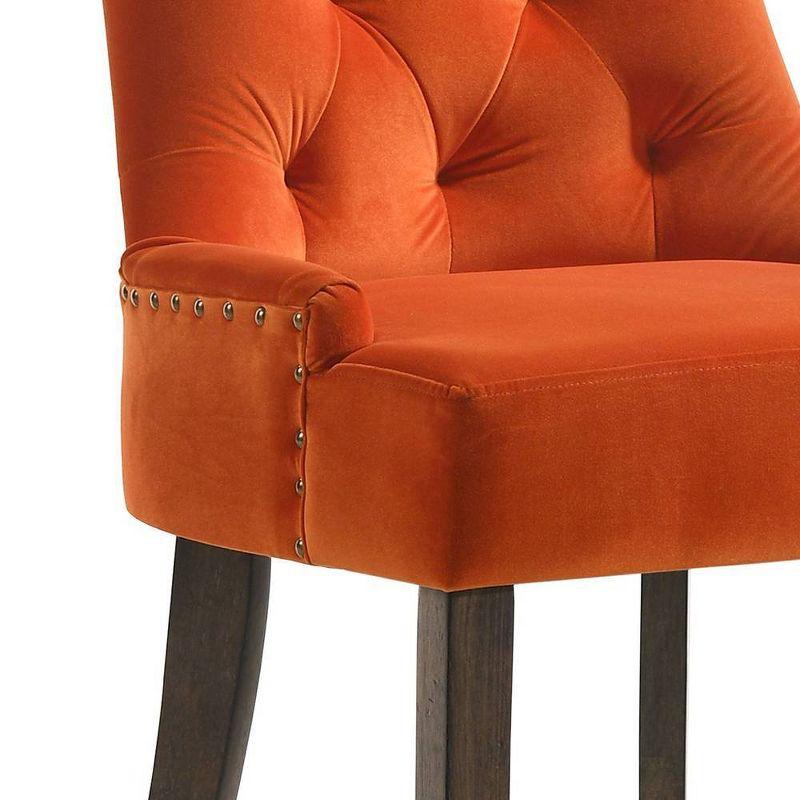 High-Backed Farren Side Chair in Orange Velvet and Espresso Wood