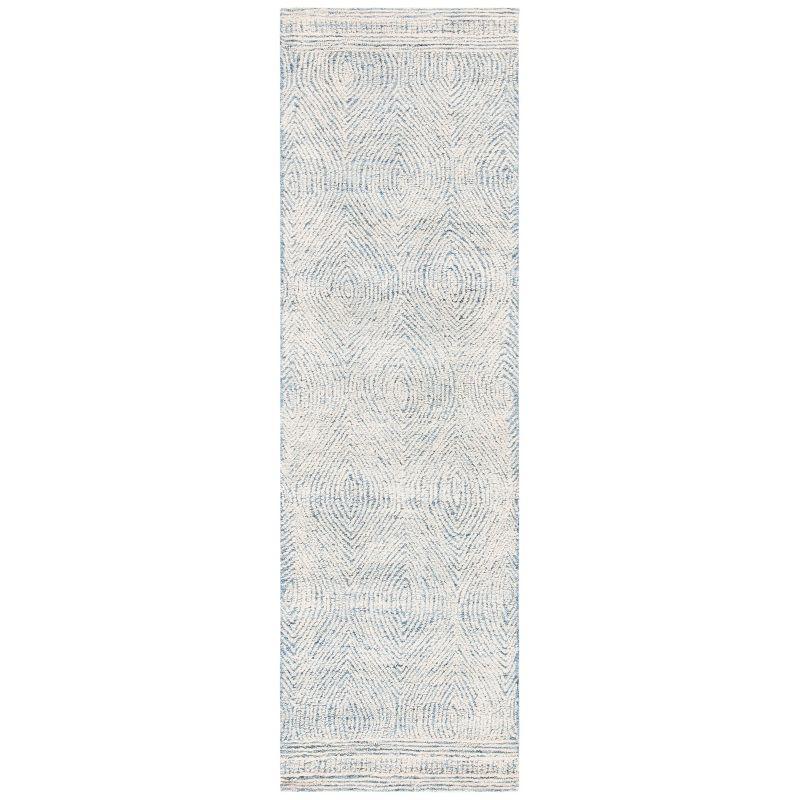 Ivory and Blue Handmade Tufted Wool Abstract Rug, 2'3" x 16'