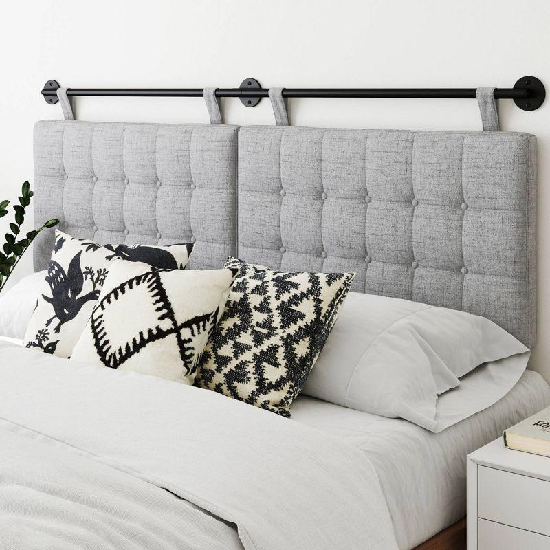 Button Tufted Wall Mount Headboard King Feather Gray/Matte Black - Nathan James: Upholstered, Adjustable Height