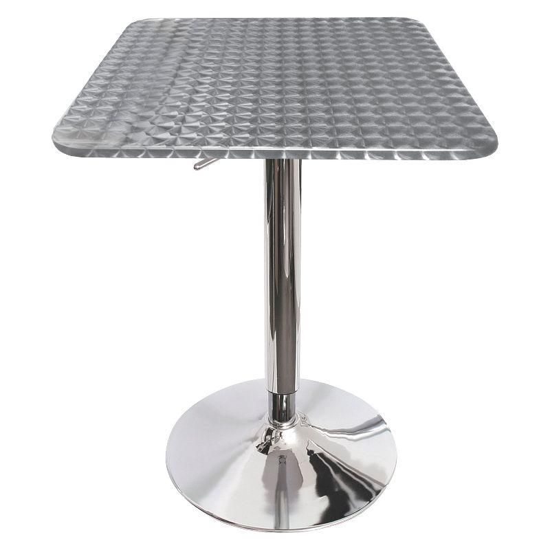 Adjustable Bar Height Table Metal/Silver - LumiSource: Hydraulic, Swirl Pattern, Pub Style, Stainless Top