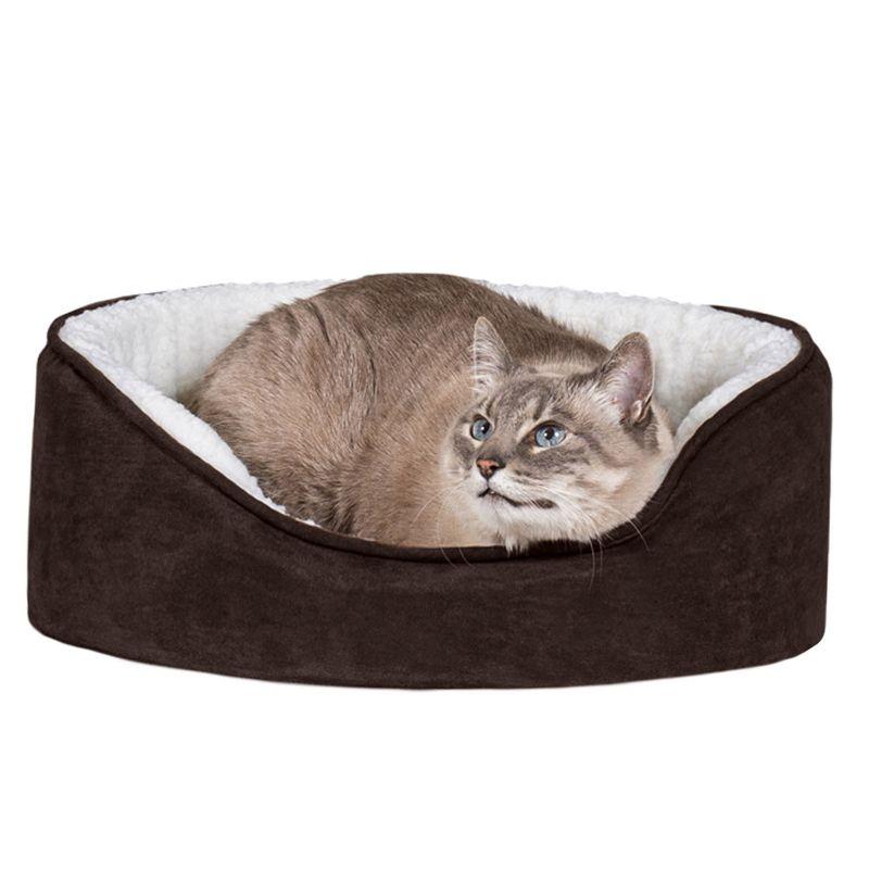 FurHaven Faux Sherpa & Suede Oval Dog Bed