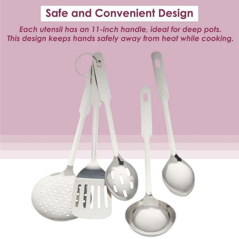 Amco 5-Piece Everyday Utensil Set - Stainless Steel & Heat Resistant, Hang Hole for Easy Storage