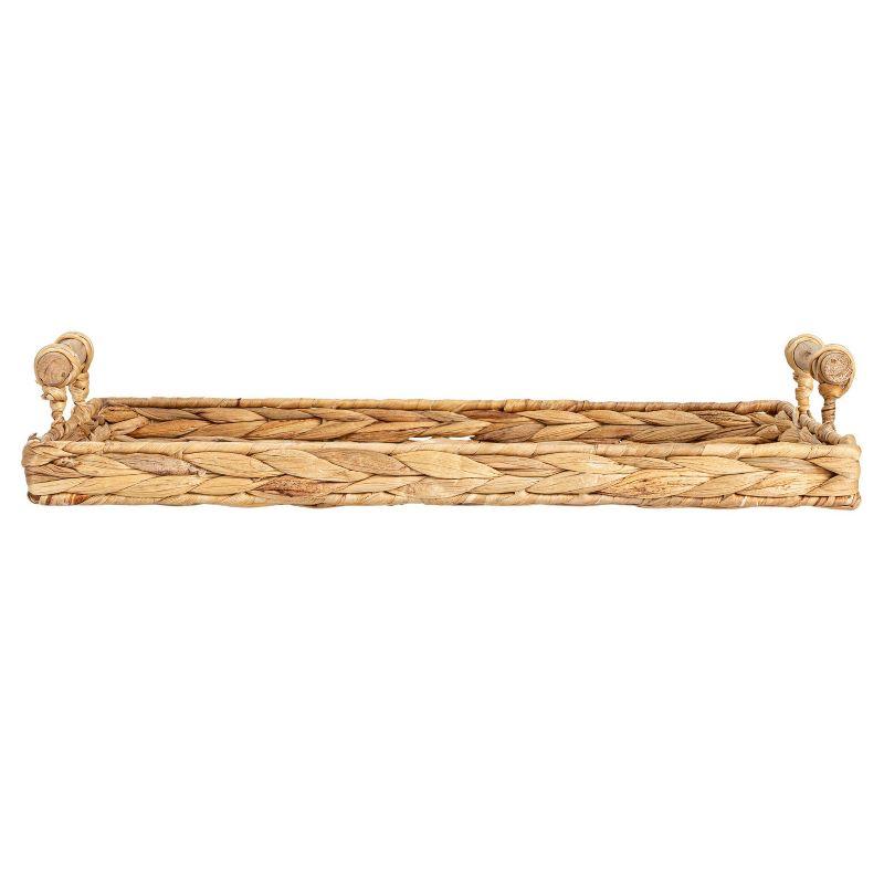 Household Essentials Handwoven Water Hyacinth Rectangular Tray Set with Wood Handles Natural Set of 2