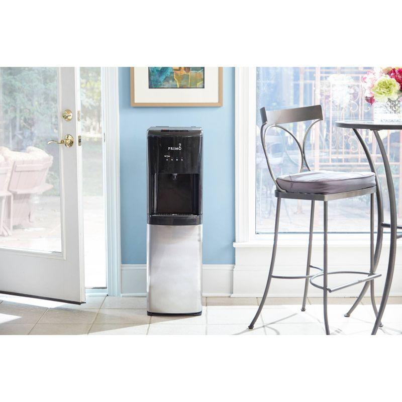 Primo Deluxe Bottom Loading Water Dispenser with Self-Sanitization: 5 Gallon, Hot & Cold, Freestanding, Black/Silver