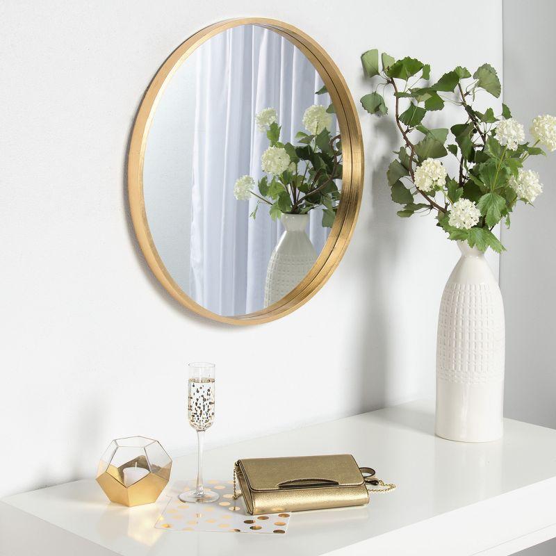 Elegant 28" Round Wood and Gold Wall Mirror