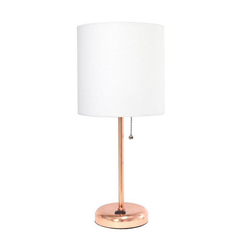 Rose Gold Metal Table Lamp with White Drum Shade