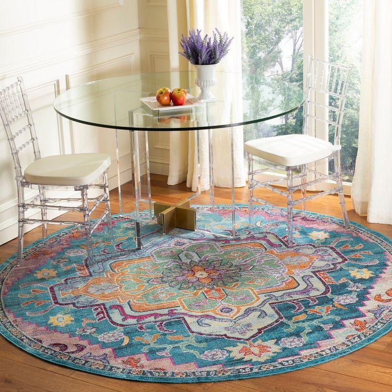 Crystal CRS501 Loomed Indoor Area Rug - Teal/Rose - 8'x8' Round - Safavieh