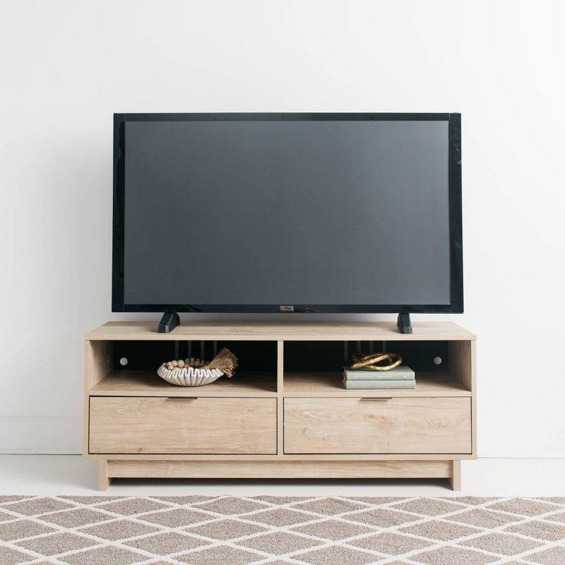 Contemporary 52'' Beige TV Stand with Open Shelving and Drawers