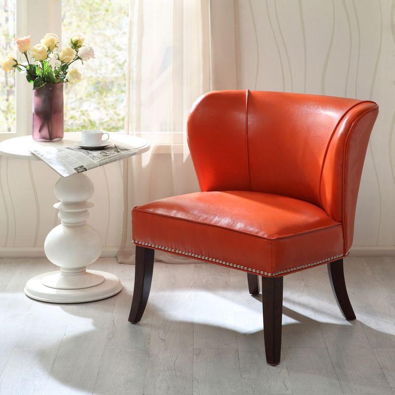 Hilton Concave Back Armless Chair - Tangerine: Faux Leather, Silver Nailhead Trim, High-Density Foam