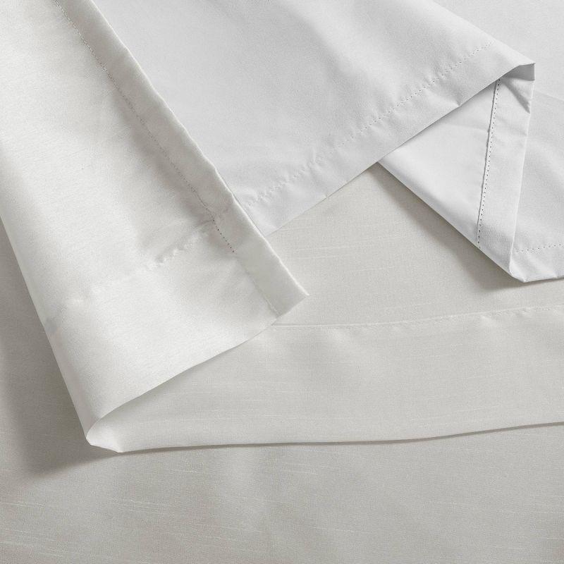 White Faux Silk Tab Top Blackout Curtain Panel