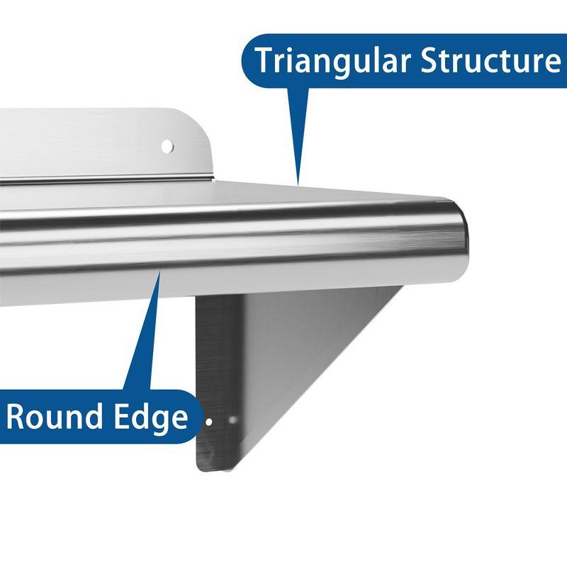 Whizmax 12" x 72" Stainless Steel Wall Mount Shelf with Backsplash