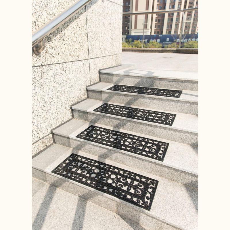 Decorative Scrollwork Design Rubber Stairs Anti-Slip Tread Mat Carpet, Set of 4