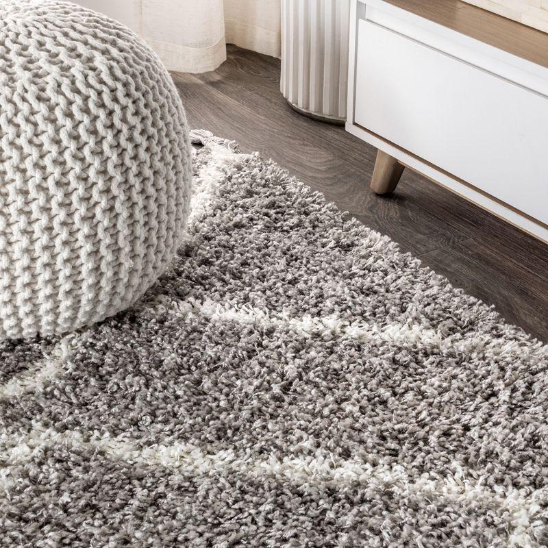 3'x5' Mercer Shag Plush Tassel Moroccan Diamond Area Rug, Grey/Cream - JONATHAN Y