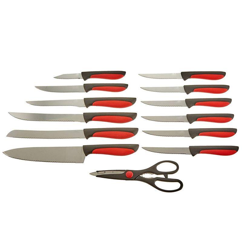 MegaChef 14-Piece Red and Black Stainless Steel Cutlery Set with Wood Block