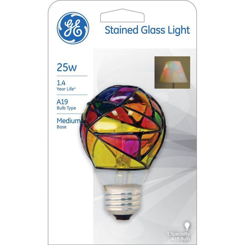 GE 25W Incandescent Stained Glass Light Bulb: Dimmable Decorative A19, Standard E26 Base, 200 Lumens, Clear