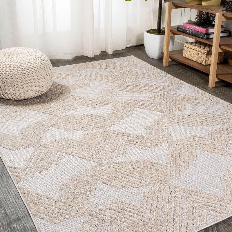 8'x10' Jazz High-Low Pile Art Deco Geometric Indoor/Outdoor Area Rug, Beige - JONATHAN Y