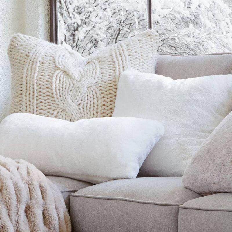 50"x60" Ruched Faux Rabbit Fur Throw Blanket Neutral - Threshold™: Plush, Machine Washable, Reversible