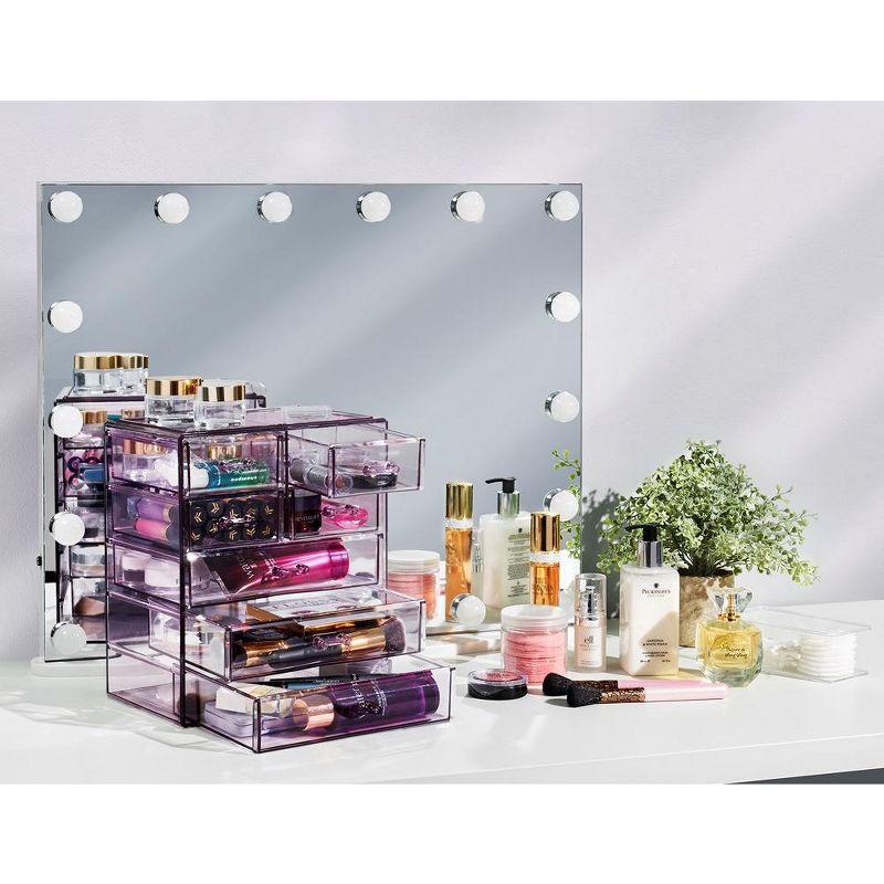 Sorbus Acrylic Makeup Organizer Case - Big Clear Makeup Organizer for Vanity, Bathroom, College Dorm, Closet, Desk (Purple)
