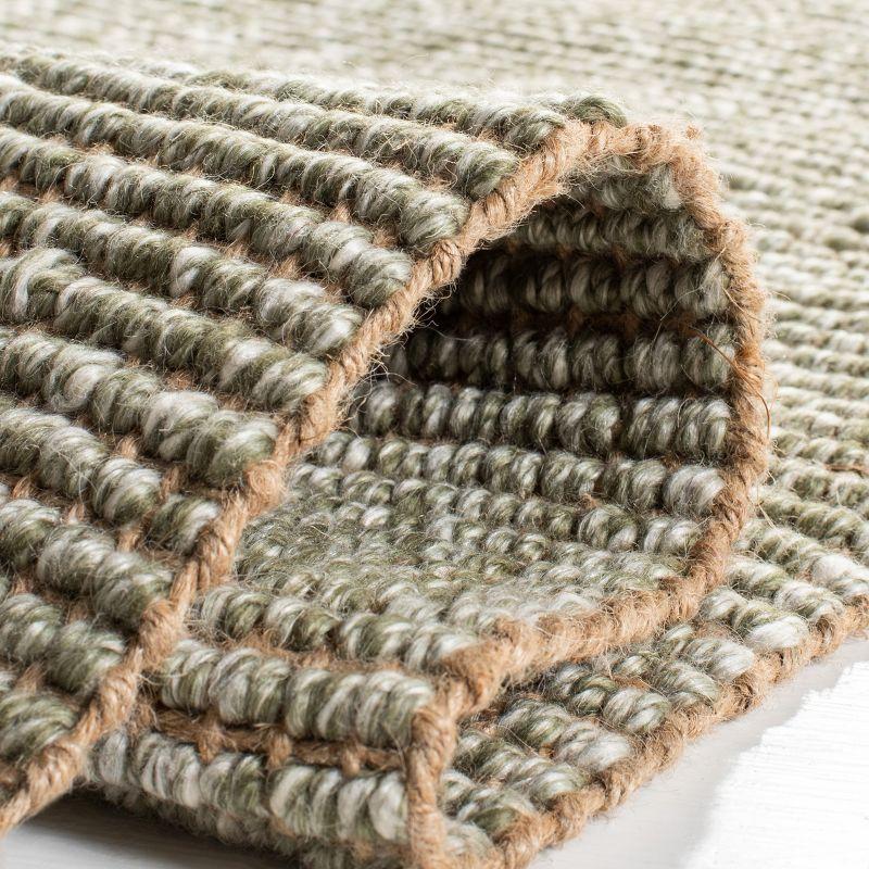 Hand-Woven Green and Natural Jute Area Rug, 5' x 8'