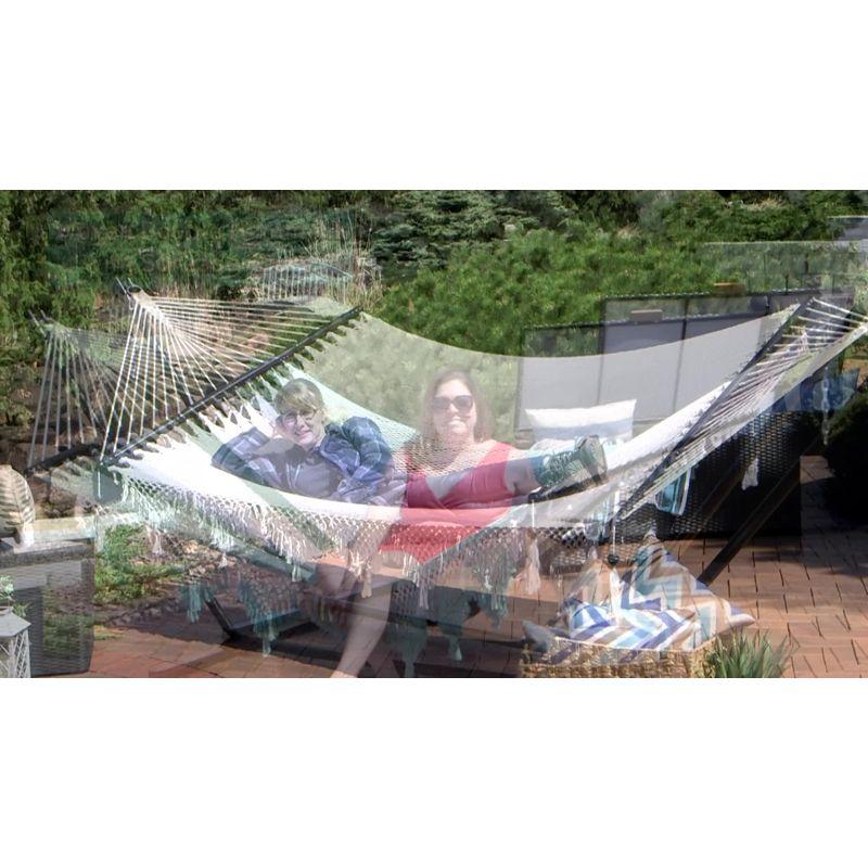 Sunnydaze Heavy-Duty 2-Person Woven Polyester Style Hammock with Crocheted edges and Wooden Spreader Bars - 600 lb Weight Capacity - Natural