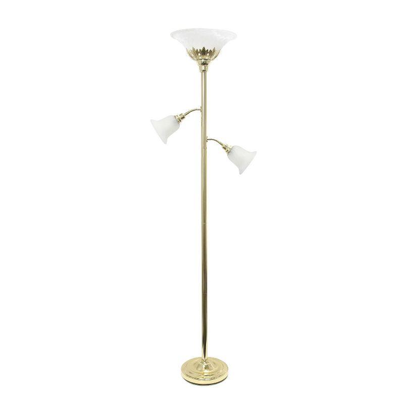 Elegant Gold Iron Floor Lamp with Scalloped Glass Shades