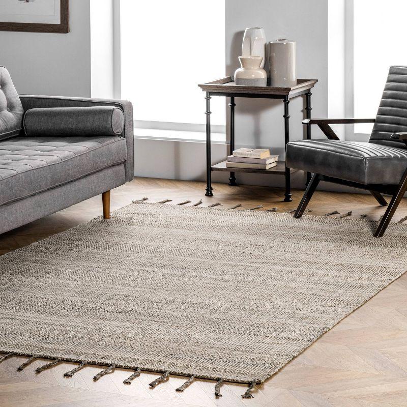 Reversible Geometric Beige Cotton Area Rug 5'x8'