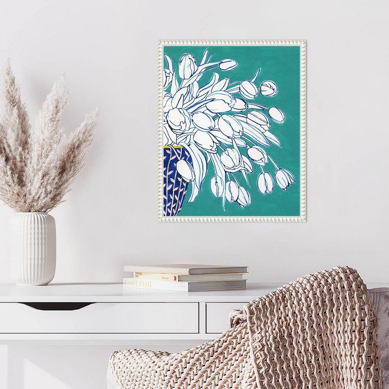 Turquoise Tulip Bouquet II White Floater Frame Canvas Print