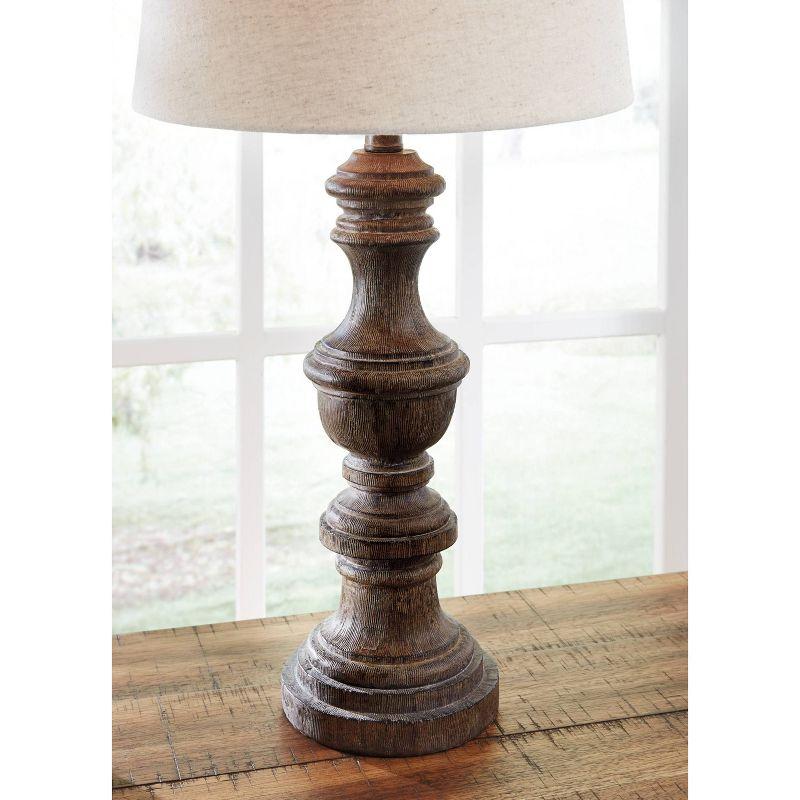 Set of 2 Magaly Poly Table Lamps Brown - Signature Design by Ashley: Wooden Base, 3-Way Switch, Drum Shade