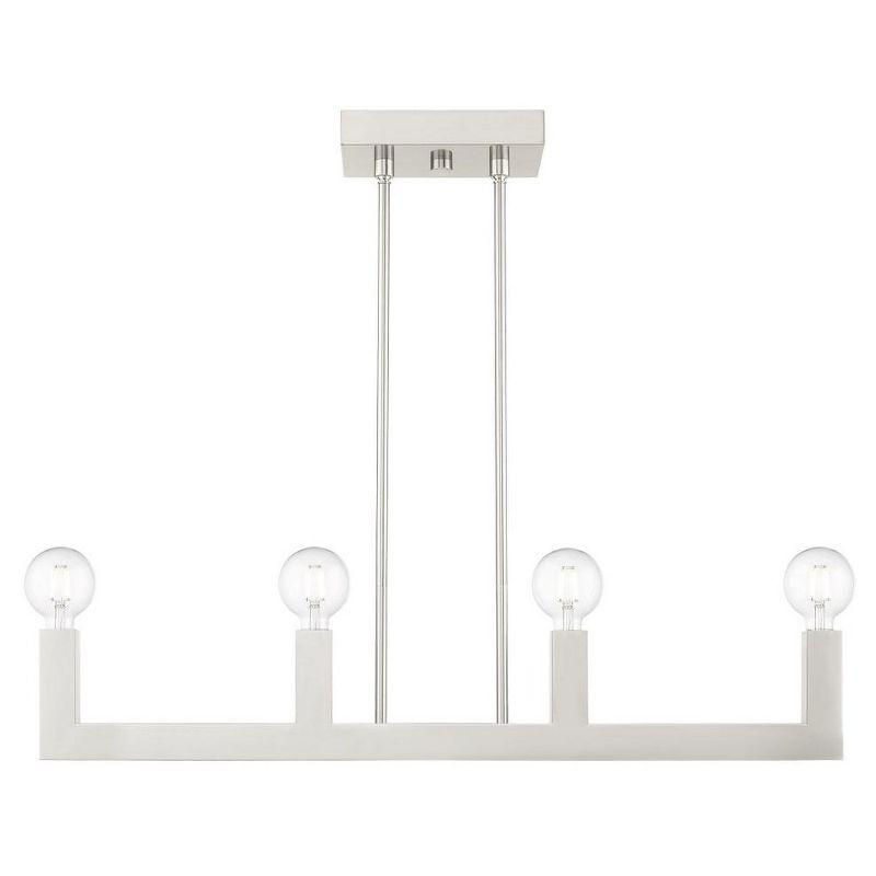 Sleek Minimalist Brushed Nickel & Crystal 4-Light Linear Chandelier