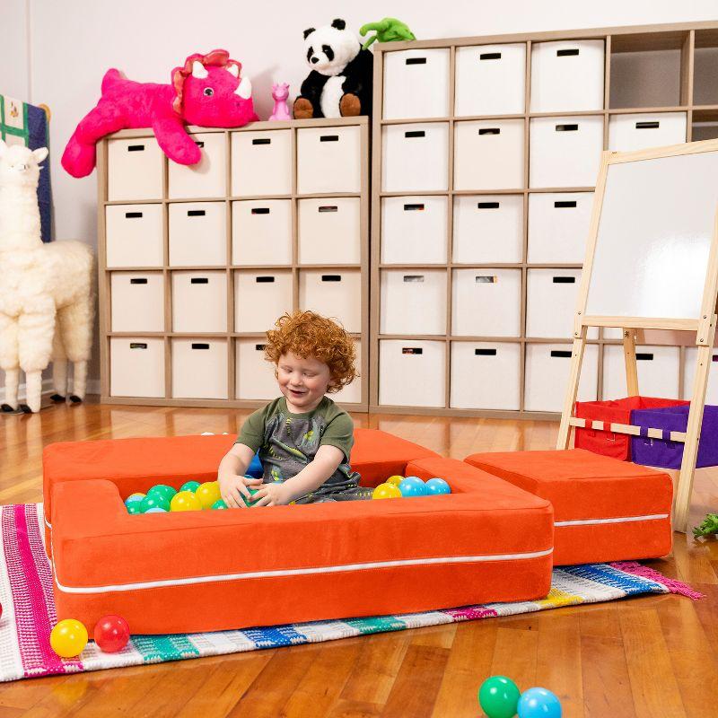 Jaxx Zipline Kids Modular Loveseat & Ottomans/Fold Out Lounger, Mandarin