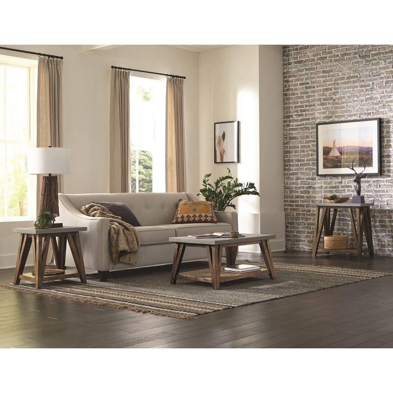 Alaterre Furniture 36" Brookside Coffee Table Concrete Coated Top and Wood Light Gray/Brown: Mid-Century Modern Design, Fixed Shelf