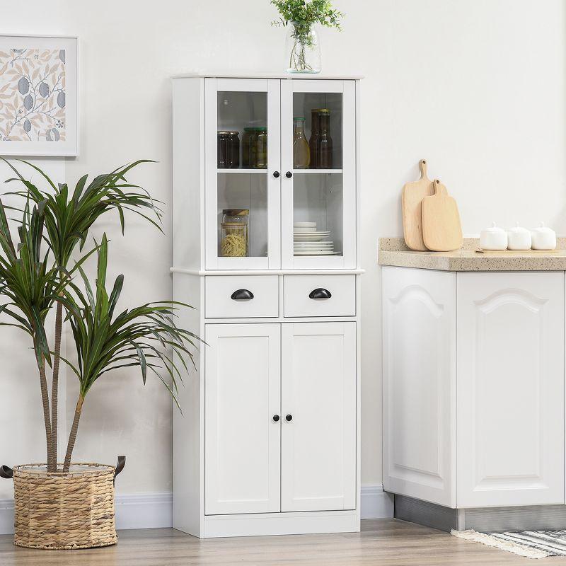 HOMCOM 61" Freestanding Kitchen Pantry, Storage Cabinet with Soft Close Doors, Adjustable Shelves, and 2 Drawers, White