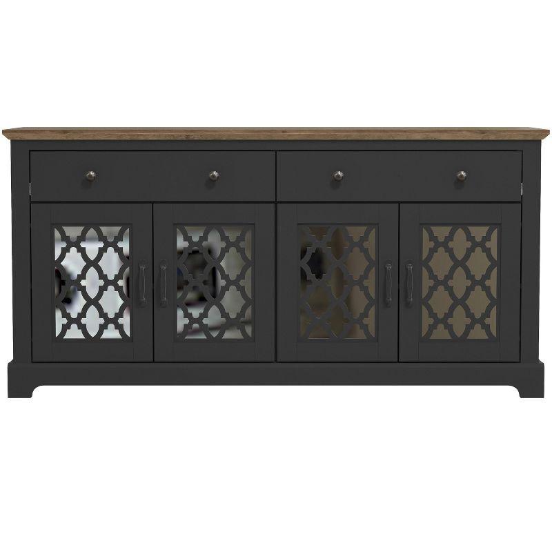 Galano Heron Wood 59.1in. 4 Door Wide Sideboard with Adjustable Shelves and Drawers in Ivory with Knotty Oak, Black with Knotty Oak