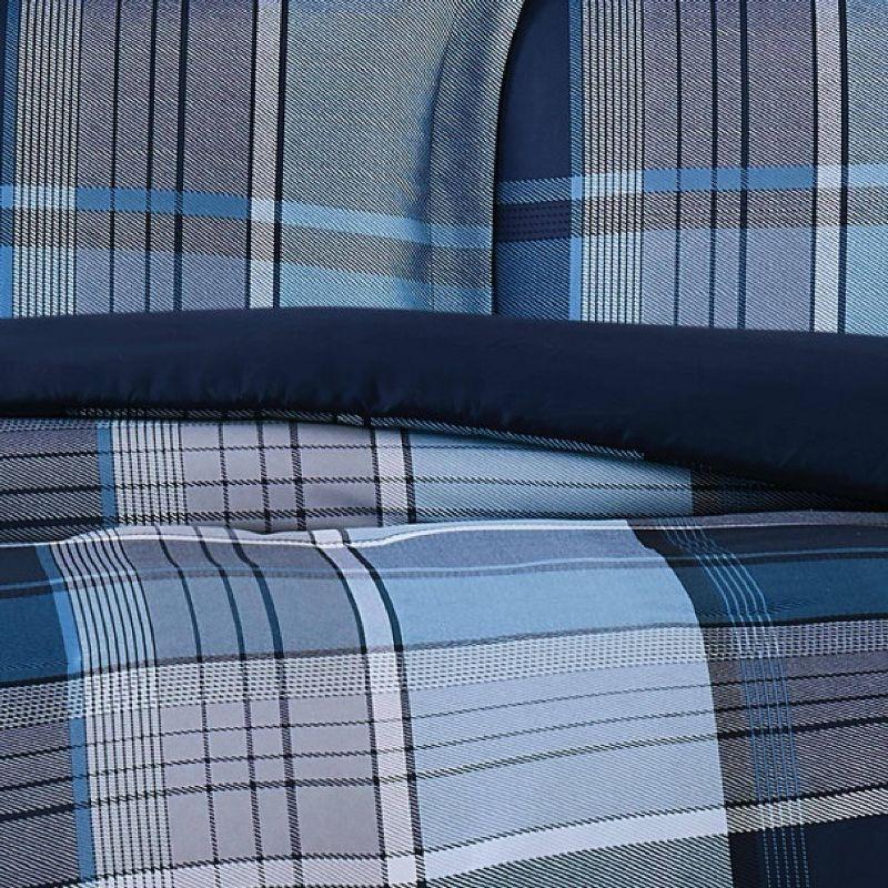 Full/Queen Blue Plaid Reversible Microfiber Comforter Set