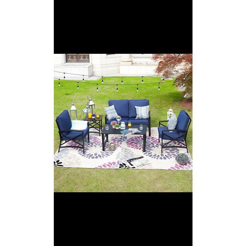 5-Piece Blue Metal Patio Conversation Set with Cushions