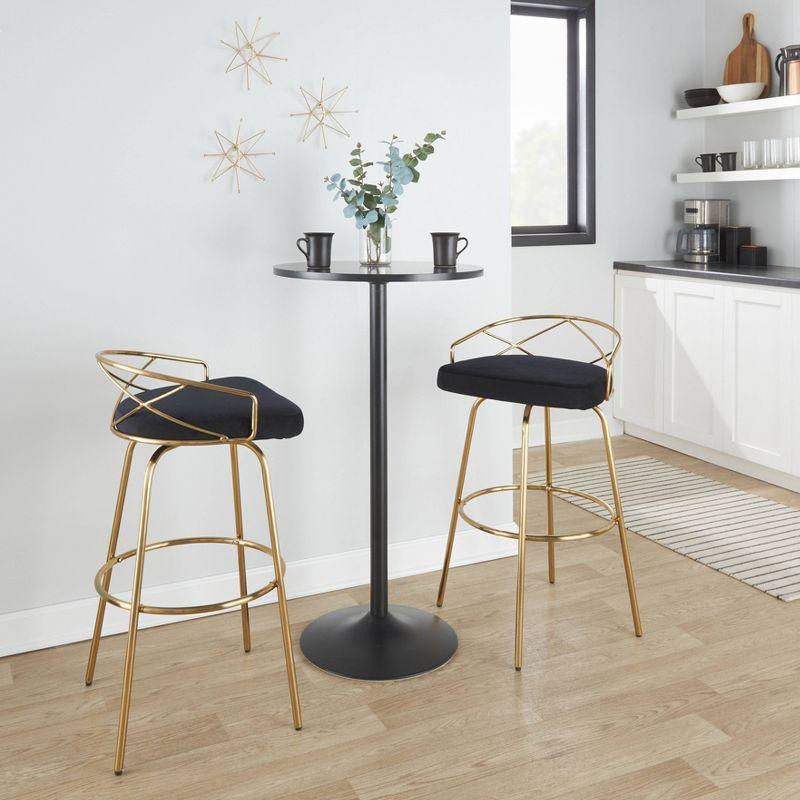 Set of 2 Charlotte Barstools Gold/Black - LumiSource: Glam Fixed-Height, Rounded Backrest, Metal Base