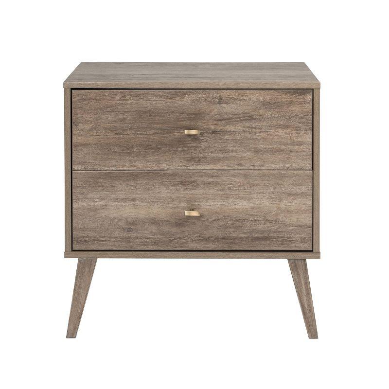 Prepac Mid Century Modern 2 Drawer Wide Nightstand Drifted Gray : Rubberwood Construction, Rectangle Shape, 25" Height