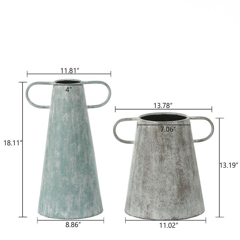 LuxenHome Set of 2 Farmhouse Blue and Gray Metal Vases, Tabletop Decoration