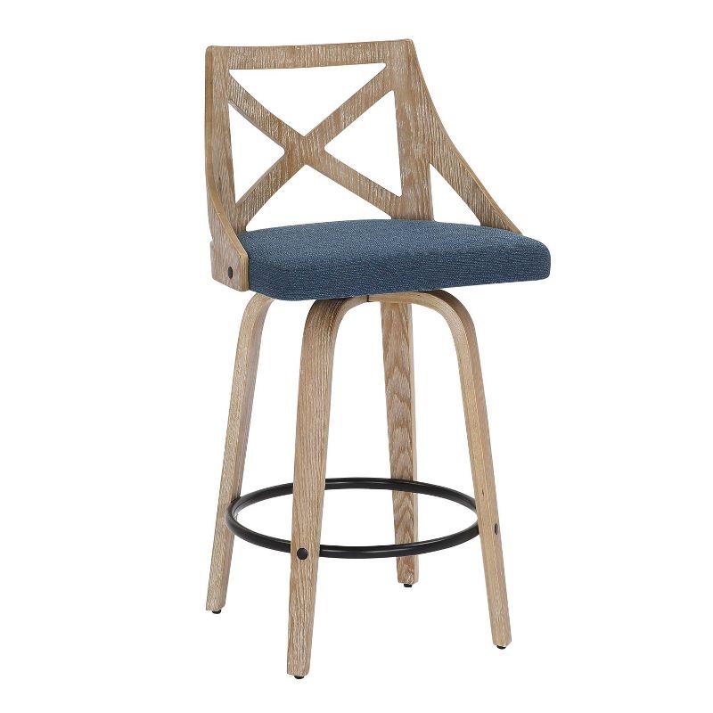 Set of 2 Charlotte Counter Height Barstools White Washed Wood/Blue - LumiSource: Elegant X-Back, Swivel Seat