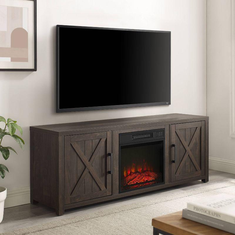 Gordon 58" Dark Walnut TV Stand with Fireplace