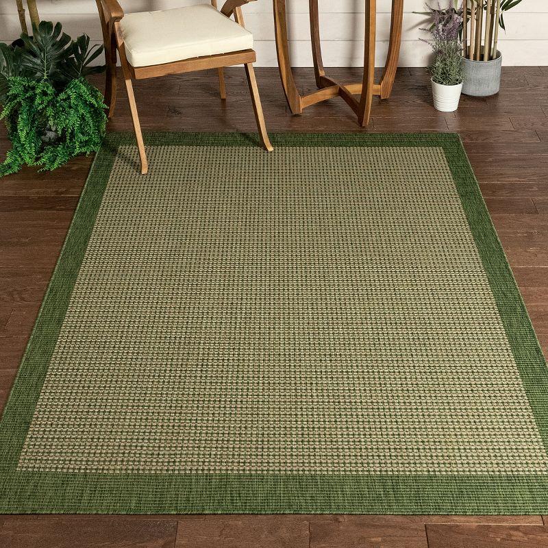 Marshanna Odin Solid Striped Border Indoor Outdoor Green Flatweave Rug
