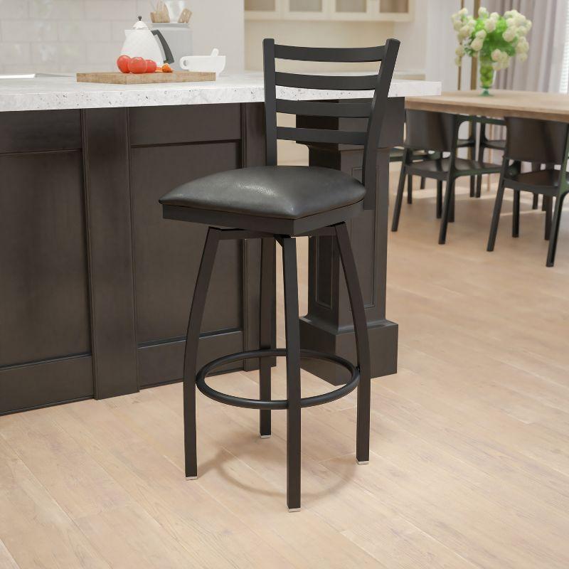 Essential Swivel Black Vinyl & Metal Barstool with Ladder Back