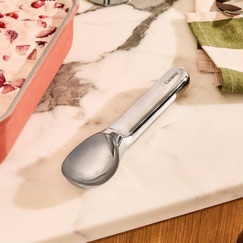 Caraway Home Stainless Steel Ice Cream Scoop: Solid Kitchen Spoon, Hand Wash, Silver, 7.2" Handle & Head Length