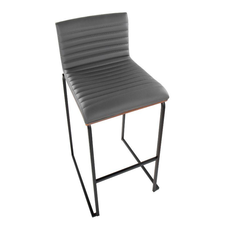 LumiSource 30" Mason Mara Fixed Height Barstools Black Walnut Wood/Gray PU Leather